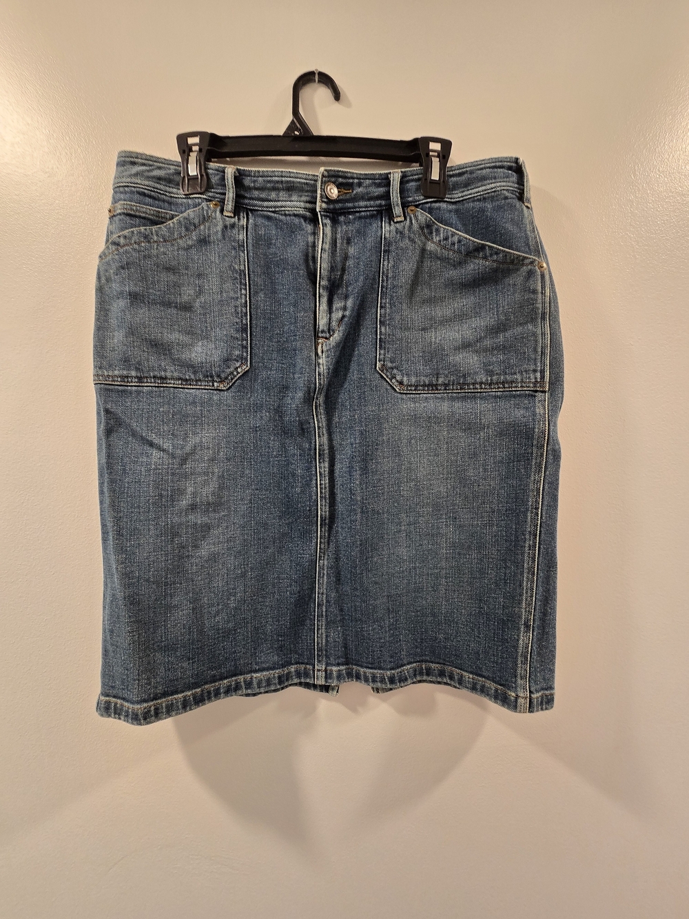 Y2K Ralph Lauren Classic Blue Denim Pencil Skirt with Front Patch Pockets